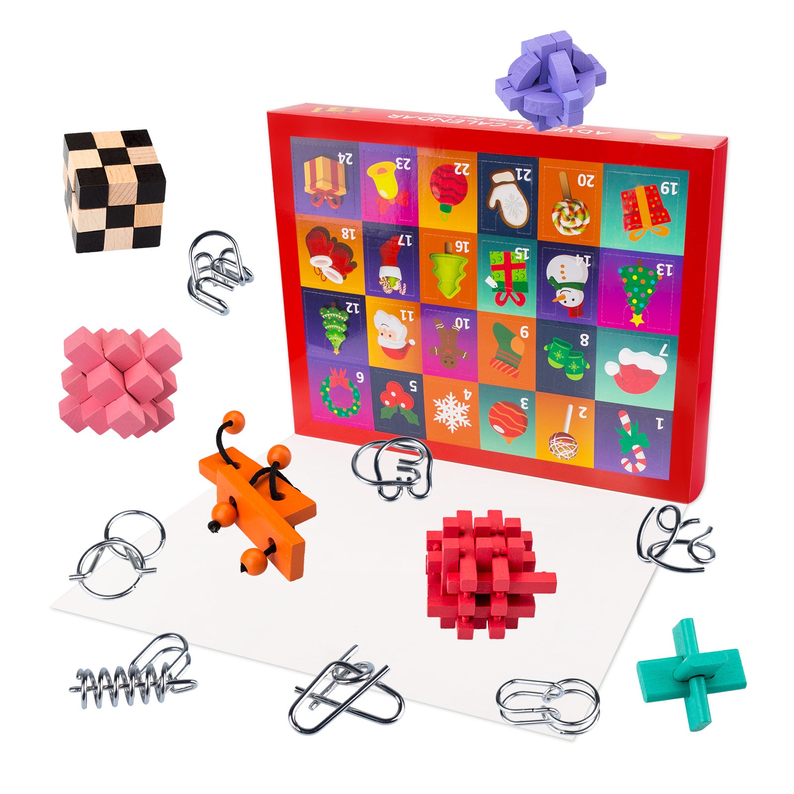 24 Christmas Advent Calendar Wooden Luban Lock Brainteaser Puzzle Toy