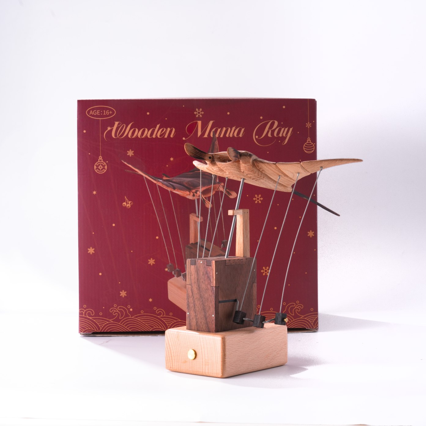 Handcarved Wooden Manta Ray Automata Mechanical Sculpture