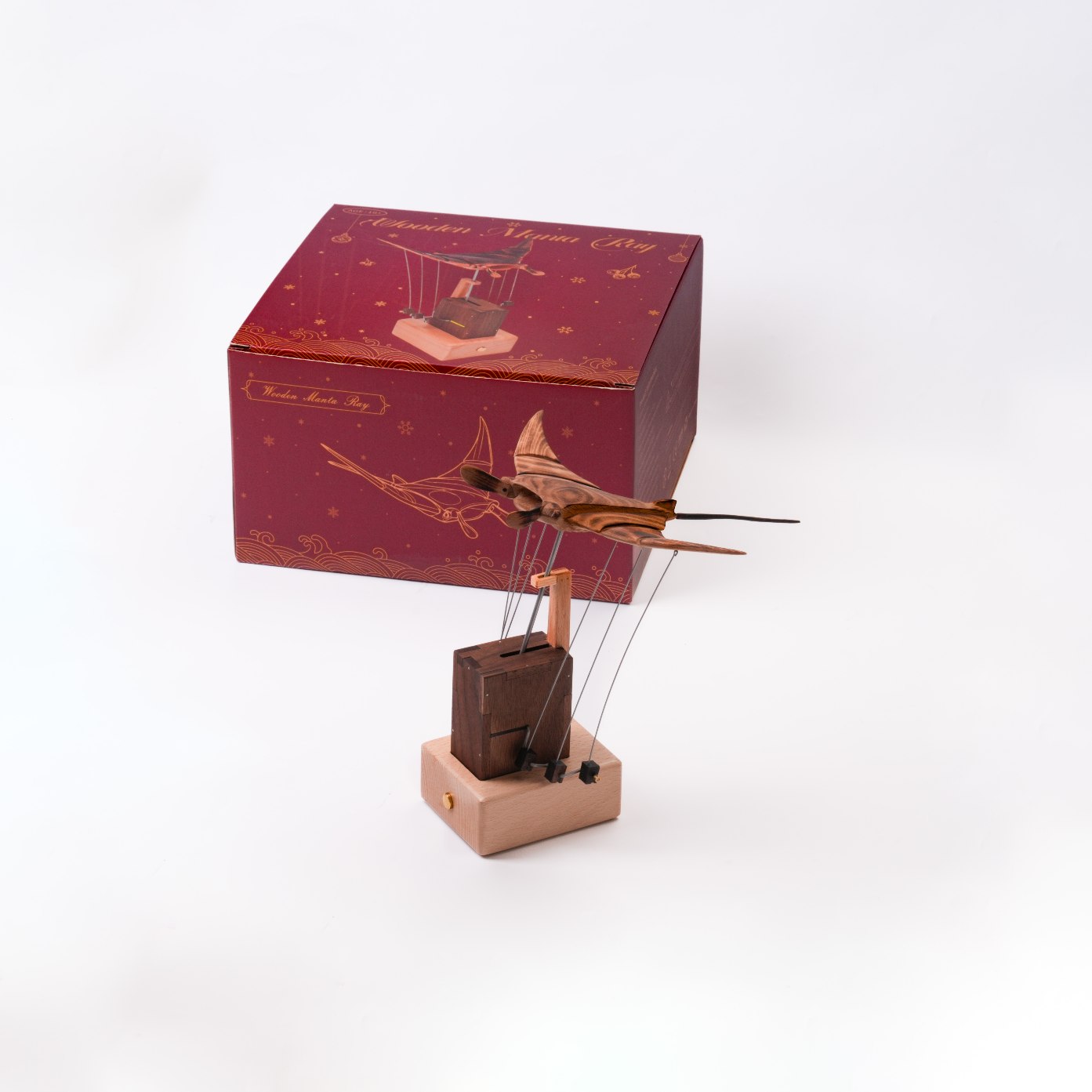 Handcarved Wooden Manta Ray Automata Mechanical Sculpture