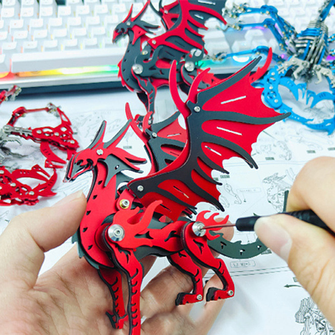 3D Metal Kits Magical Pterosaur DIY Mechanical Dragon Model 100+PCS
