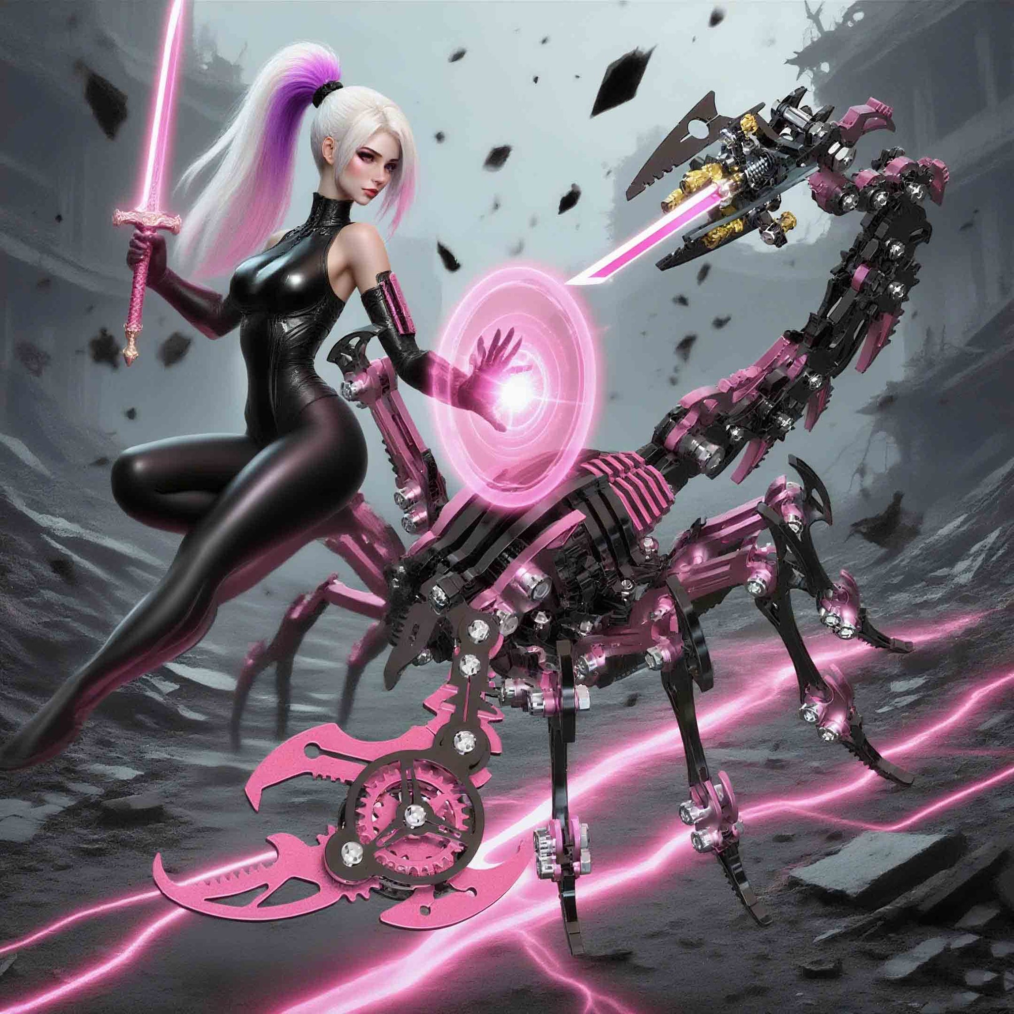 Cyberpunk 3D Metal Black Pink Scorpion Model Kit for Adults -Serixia