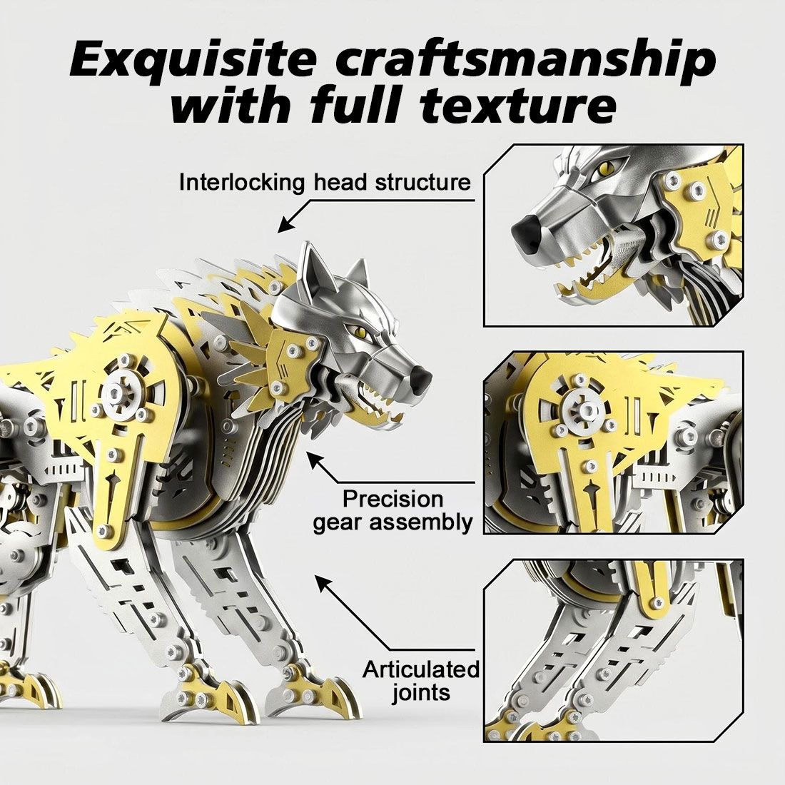 Mechanical Wolf Movable Joints 3D Metal Puzzle DIY 384PCS