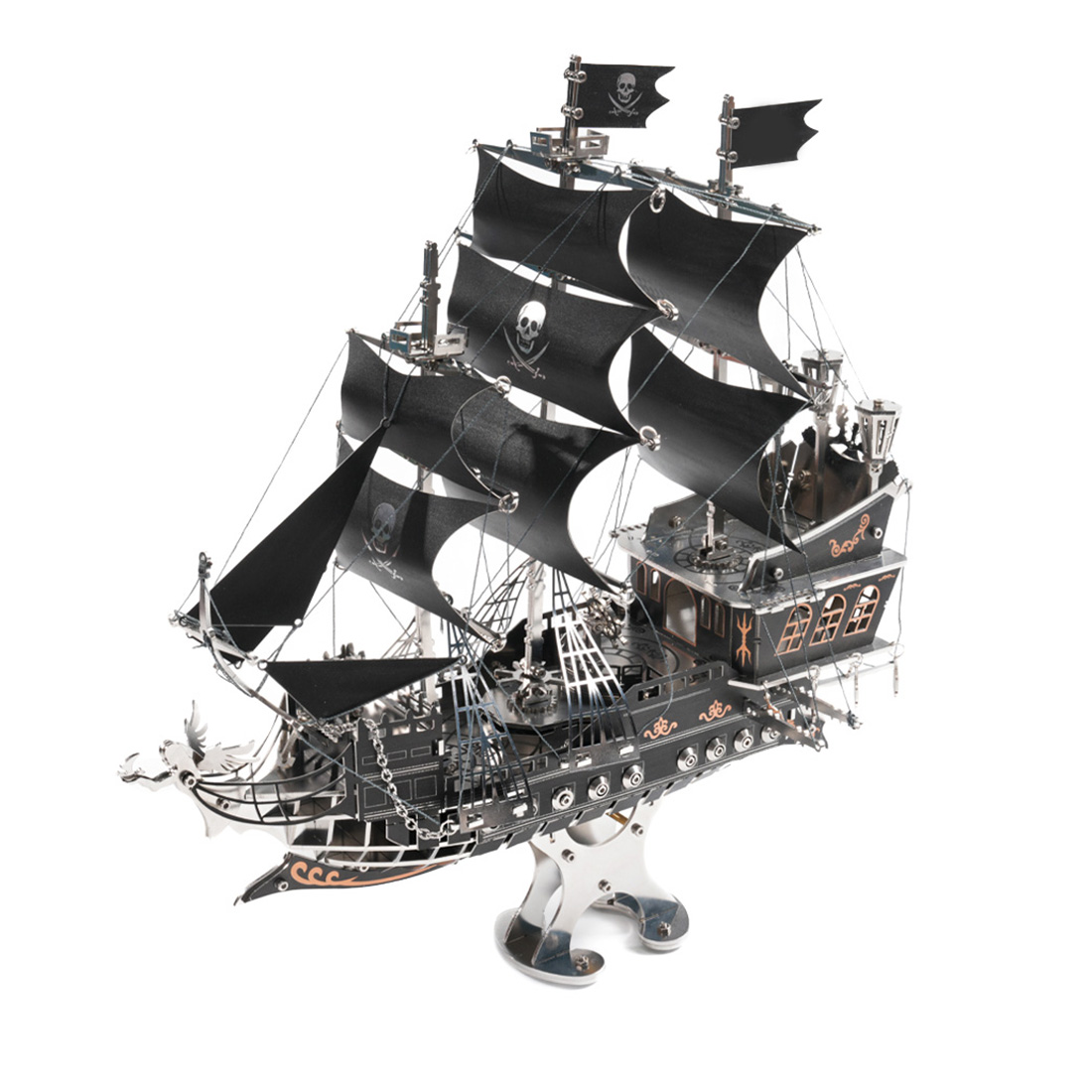 Black Metal 3D Pirate Ship Model Kit 300+ PCS DIY Sailing Ship Creative Mechanical Display Build Kit
