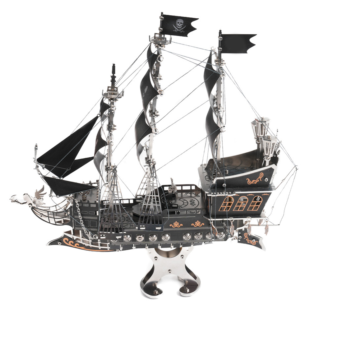 Black Metal 3D Pirate Ship Model Kit 300+ PCS DIY Sailing Ship Creative Mechanical Display Build Kit