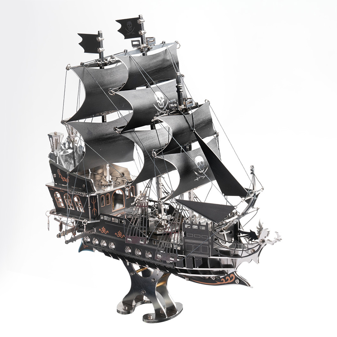Black Metal 3D Pirate Ship Model Kit 300+ PCS DIY Sailing Ship Creative Mechanical Display Build Kit