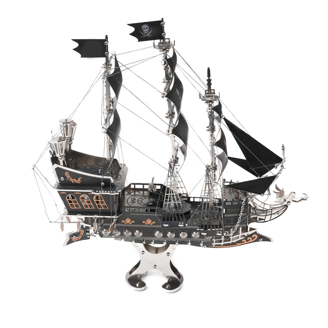 Black Metal 3D Pirate Ship Model Kit 300+ PCS DIY Sailing Ship Creative Mechanical Display Build Kit