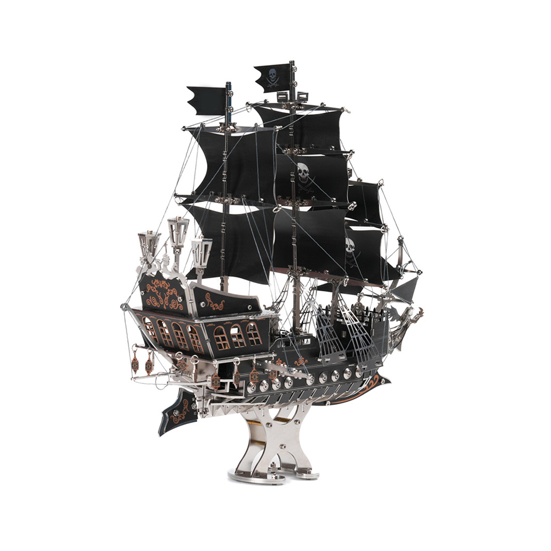 Black Metal 3D Pirate Ship Model Kit 300+ PCS DIY Sailing Ship Creative Mechanical Display Build Kit
