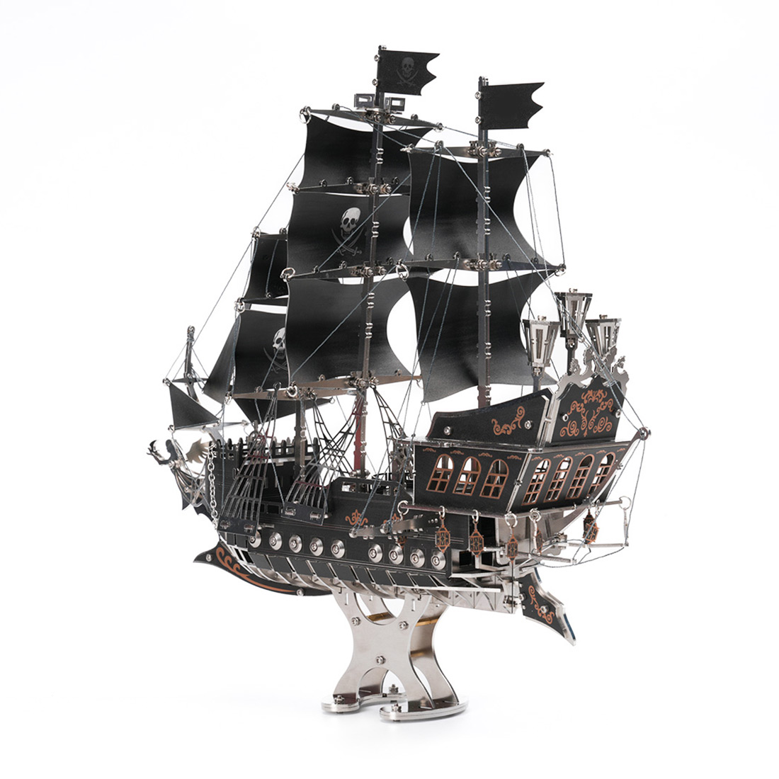 Black Metal 3D Pirate Ship Model Kit 300+ PCS DIY Sailing Ship Creative Mechanical Display Build Kit