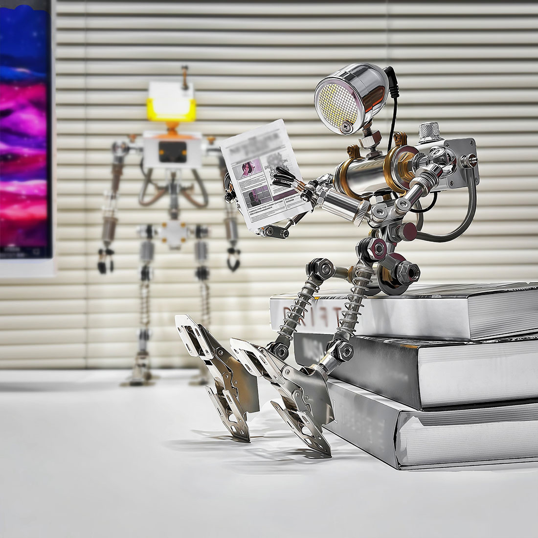 Futuristic Robot Desk Decoration with Adjustable Ambient Light(Pre-Assembled)