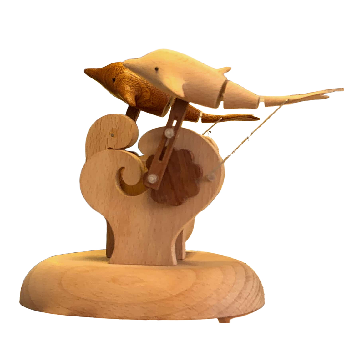 Handcarved Wooden Dolphin Automata Mechanical Sculpture