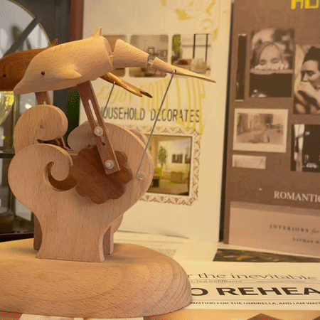Handcarved Wooden Dolphin Automata Mechanical Sculpture