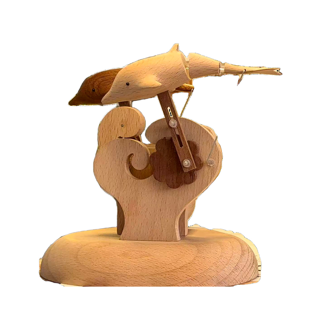 Handcarved Wooden Dolphin Automata Mechanical Sculpture