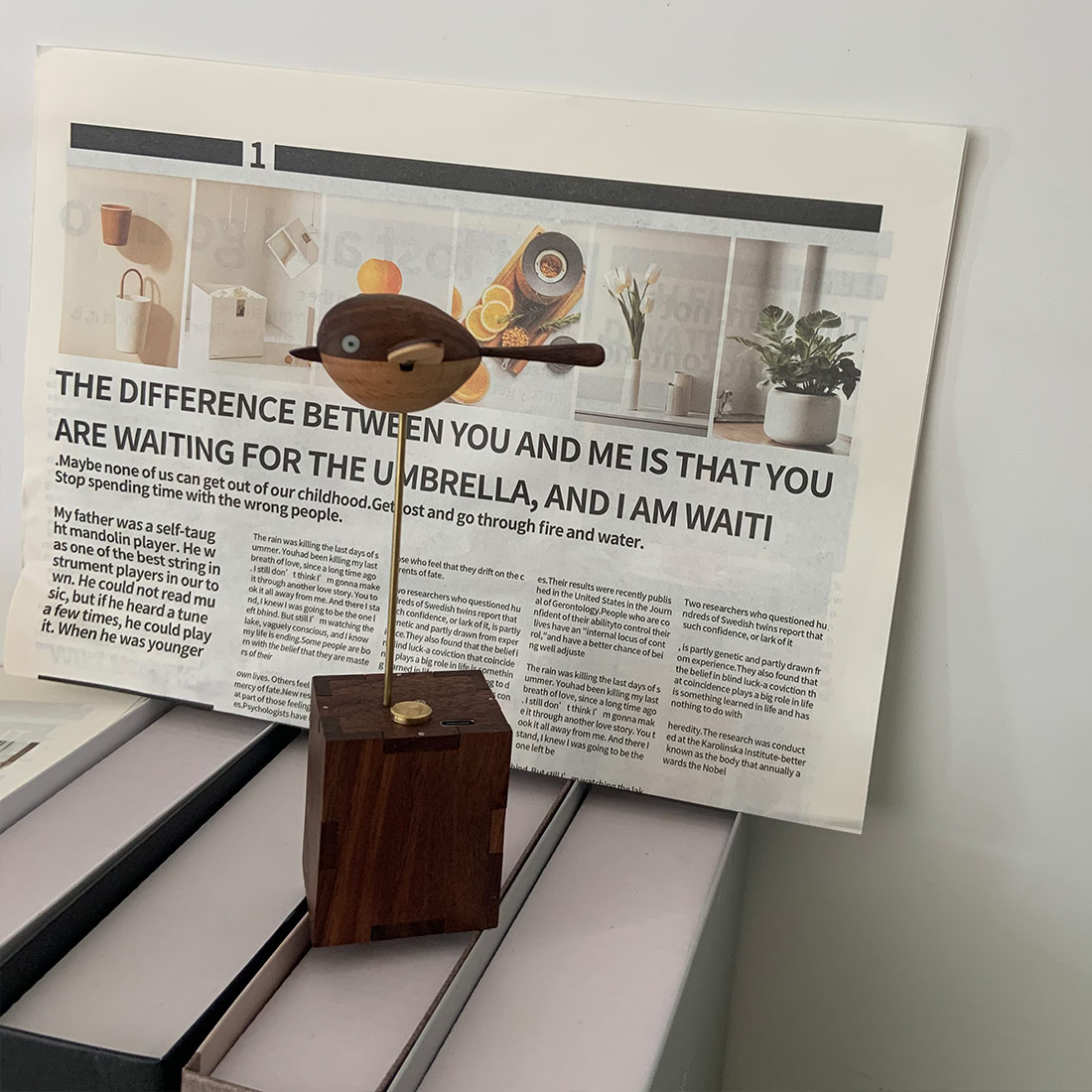 Handcarved Wooden Long-Tailed Tit Automata Mechanical Sculpture