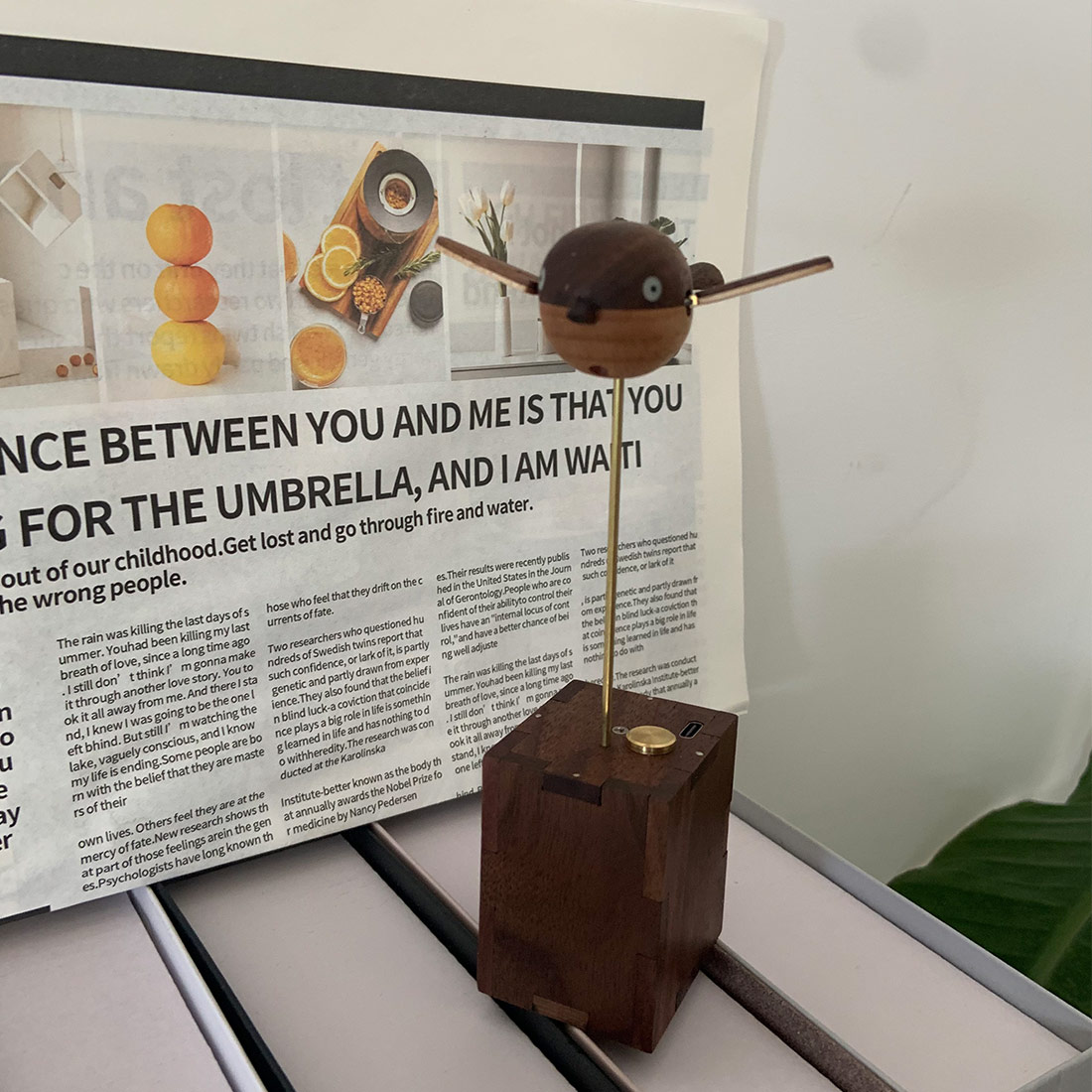 Handcarved Wooden Long-Tailed Tit Automata Mechanical Sculpture