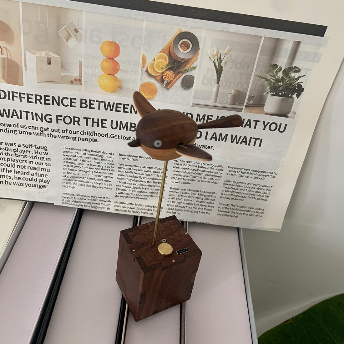 Handcarved Wooden Long-Tailed Tit Automata Mechanical Sculpture