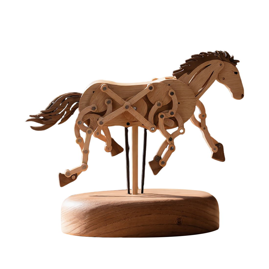 Handcrafted Wooden Horse Kinetic Automata Mechanical Sculpture