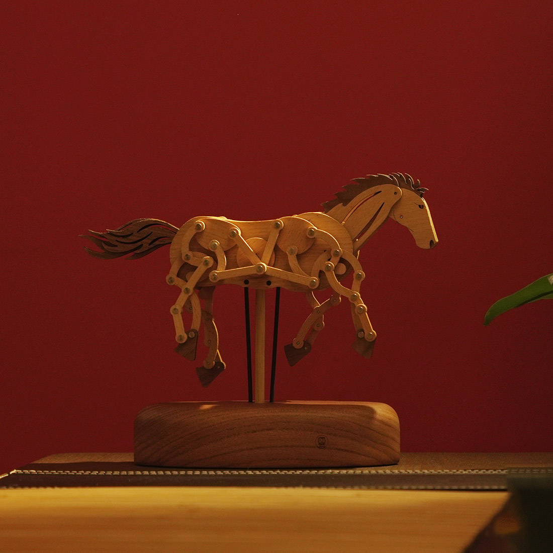 Handcrafted Wooden Horse Kinetic Automata Mechanical Sculpture
