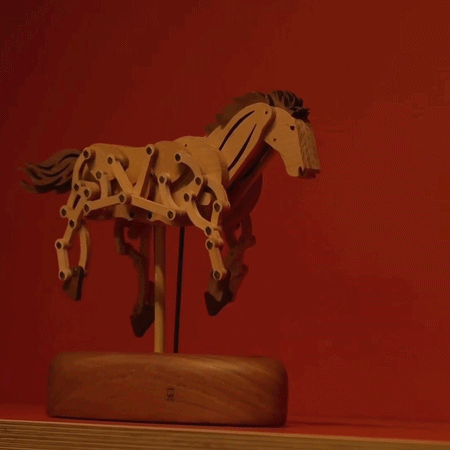 Handcrafted Wooden Horse Kinetic Automata Mechanical Sculpture