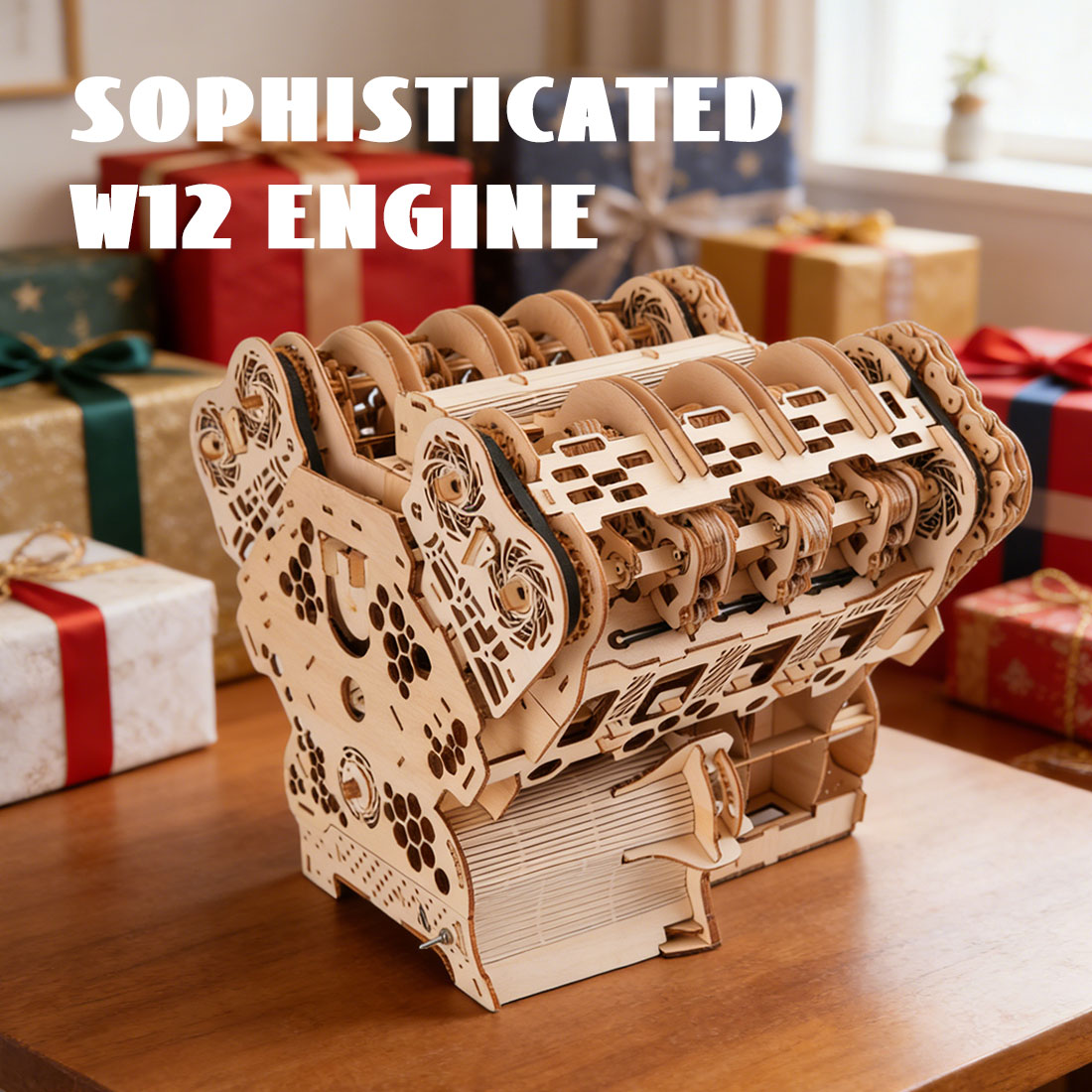 W12 Running Engine Model Kit 1400+ PCS Functional 3D Wooden Mechanical Car Engine