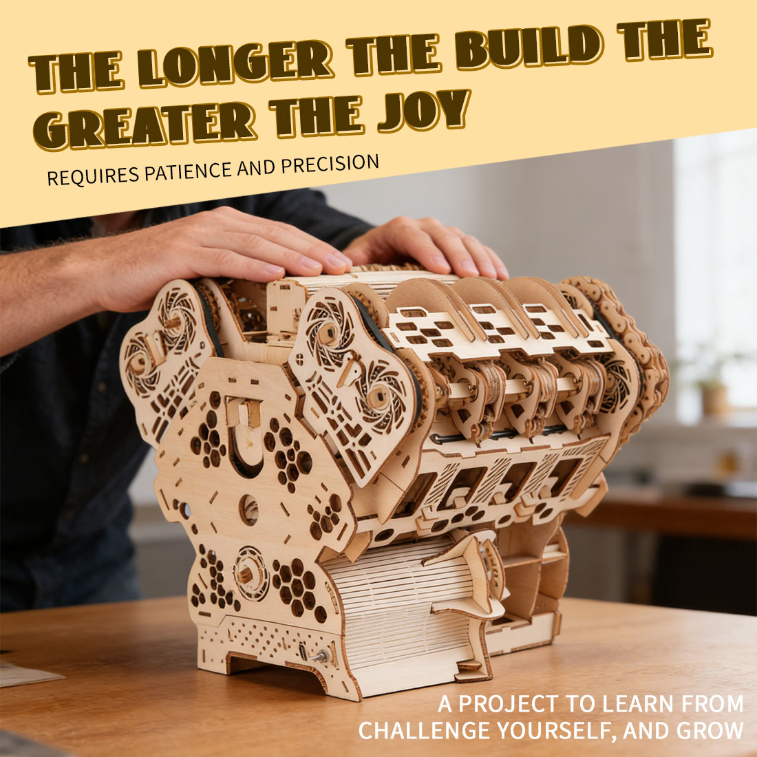 W12 Running Engine Model Kit 1400+ PCS Functional 3D Wooden Mechanical Car Engine