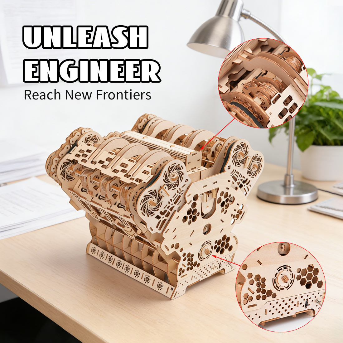 W12 Running Engine Model Kit 1400+ PCS Functional 3D Wooden Mechanical Car Engine