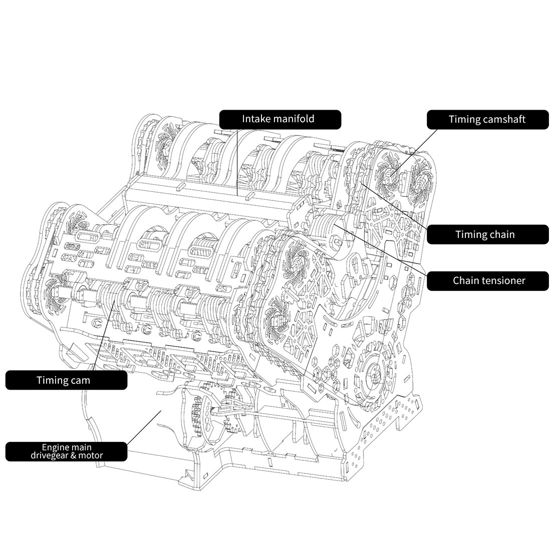 W12 Running Engine Model Kit 1400+ PCS Functional 3D Wooden Mechanical Car Engine