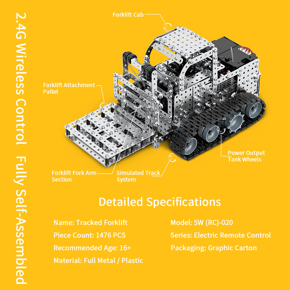 RC Metal Forklift  3D Metal Model Kit for Adults 1476 PCS Difficult Puzzle