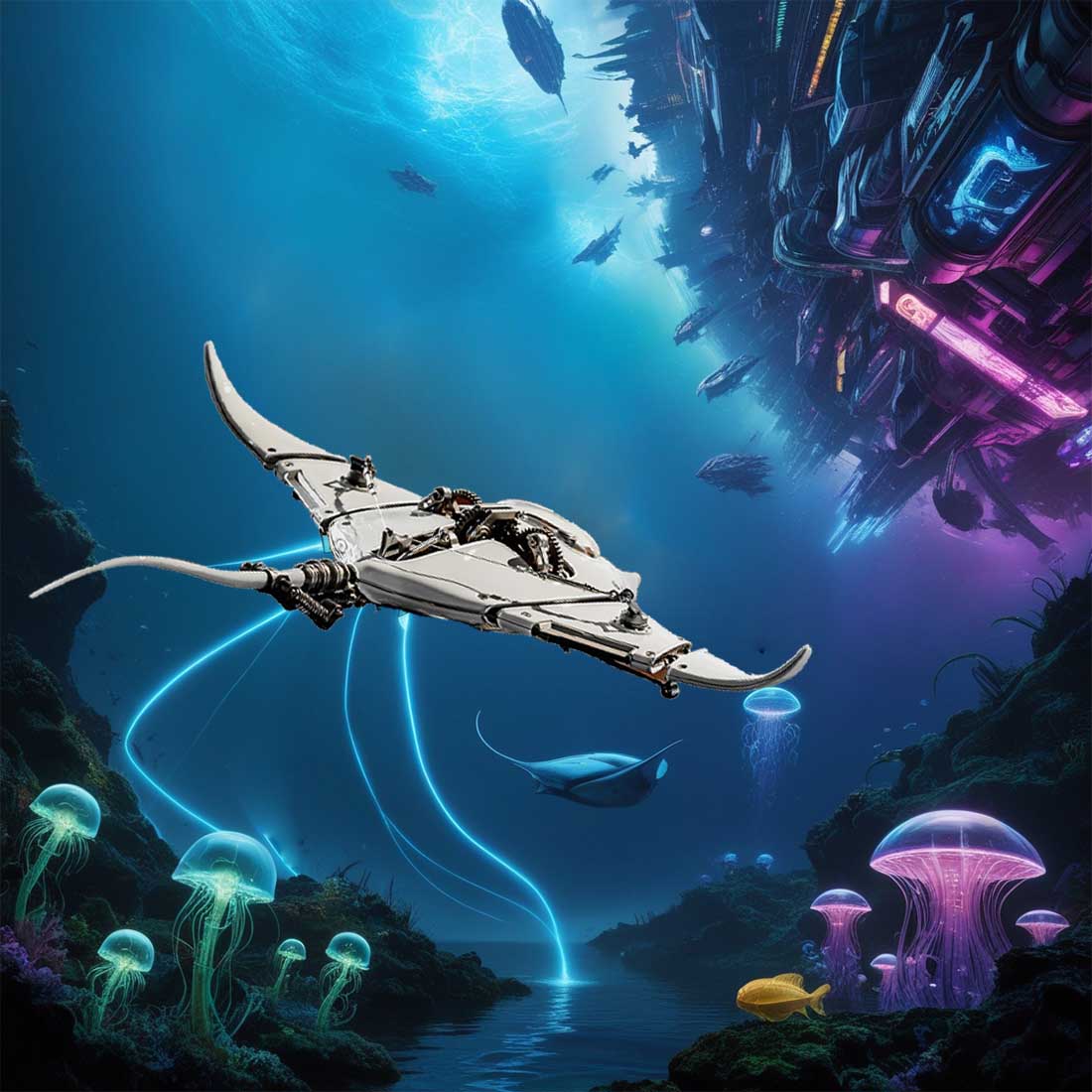 Mobula Rays Model Sci-fi White Mobula Manta Ray 3D Metal Mechanical DIY Model Kits Artwo