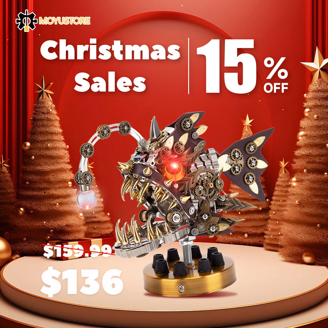 Lantern Fish Steampunk Model DIY Kit Colorful Changing Lamp Halloween Gift (700PCS)