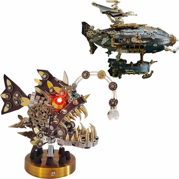 Deep-sea Steampunk Lanternfish 3D DIY Metal Anglerfish Model Kits with Stand