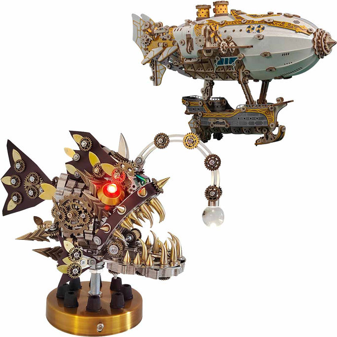 Deep-sea Steampunk Lanternfish 3D DIY Metal Anglerfish Model Kits with Stand