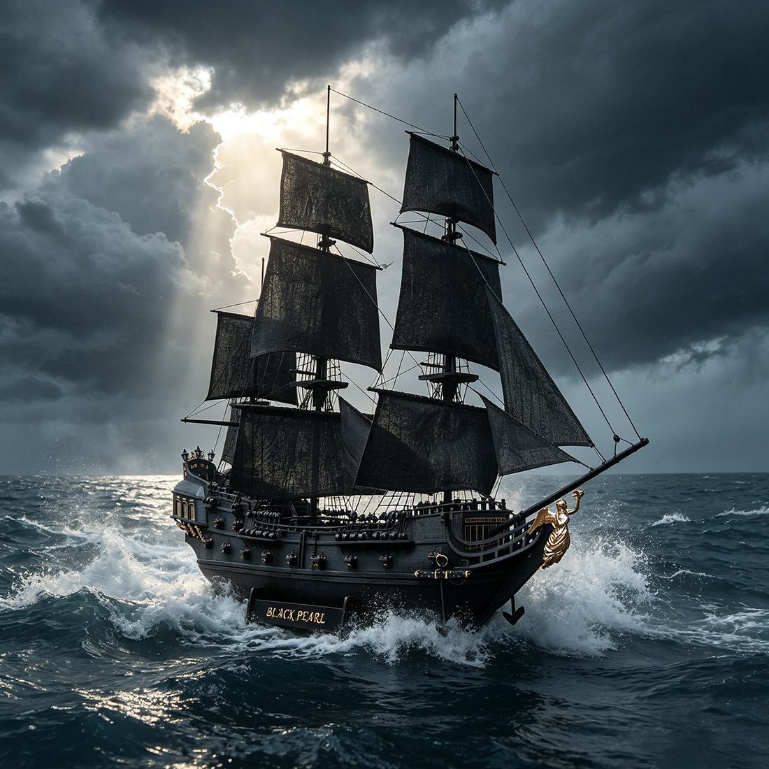 Black Pirate Ship 1/50 Scale Wooden Model Kit DIY Sailing Ship