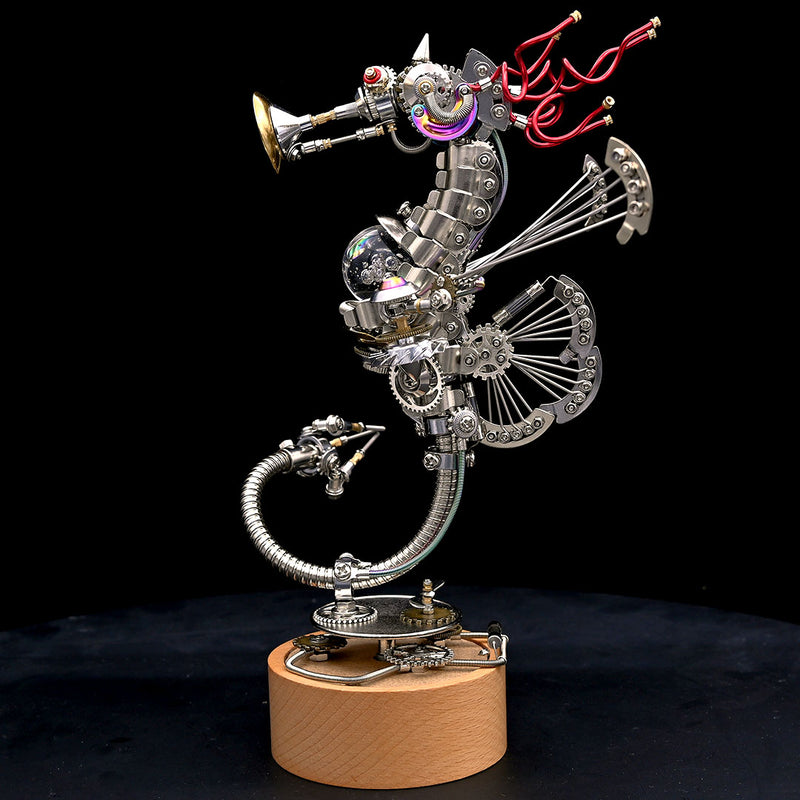 Moyustore Cyberpunk Seahorse with Music Box Deep-sea 3D Metal Puzzle Mechanical Assembly Model Kit 1000+PCS