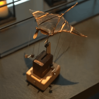 Handcarved Wooden Manta Ray Automata Mechanical Sculpture