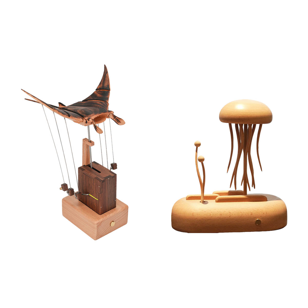 Handcarved Wooden Manta Ray Automata Mechanical Sculpture