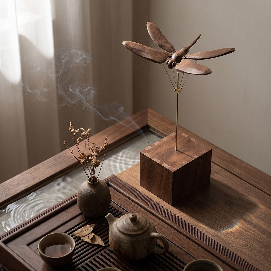Mechanical Dragonfly Wooden Automaton Moving Wooden Sculpture