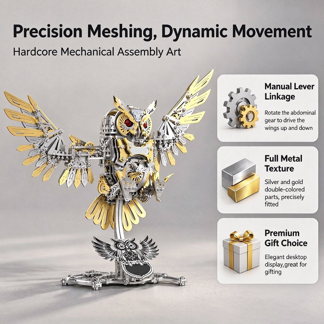 Metal Owl 3D Model DIY Mechanical Assembly Kit 700+ PCS