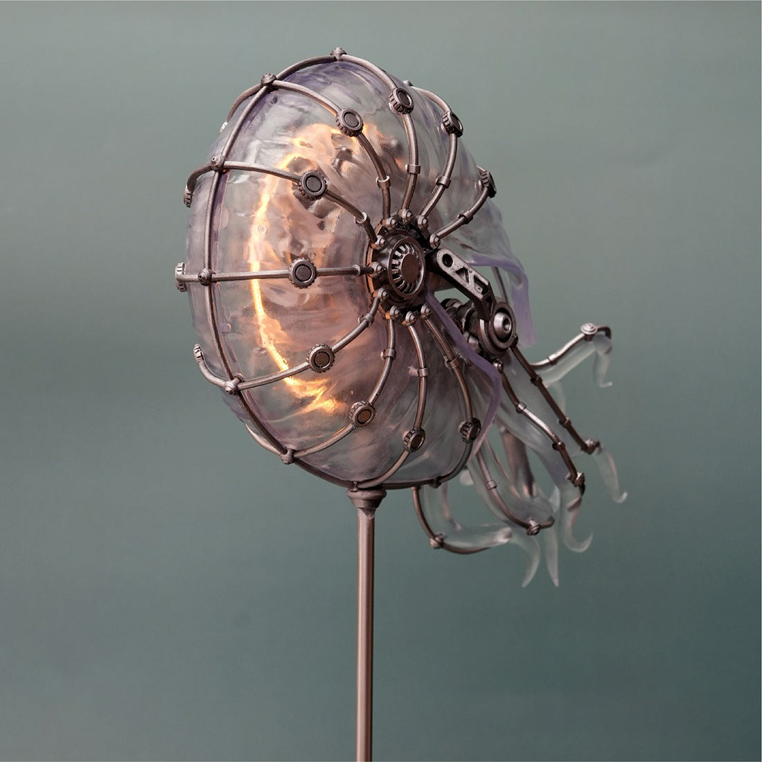 Steampunk Mechanical Sea Snail LED Light Ocean Creature Art Display Desktop Decoration