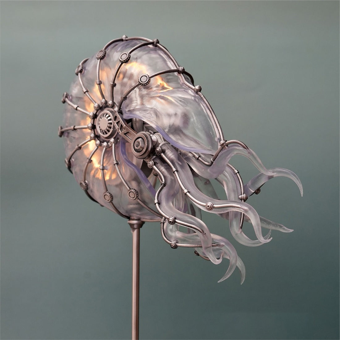 Steampunk Mechanical Sea Snail LED Light Ocean Creature Art Display Desktop Decoration