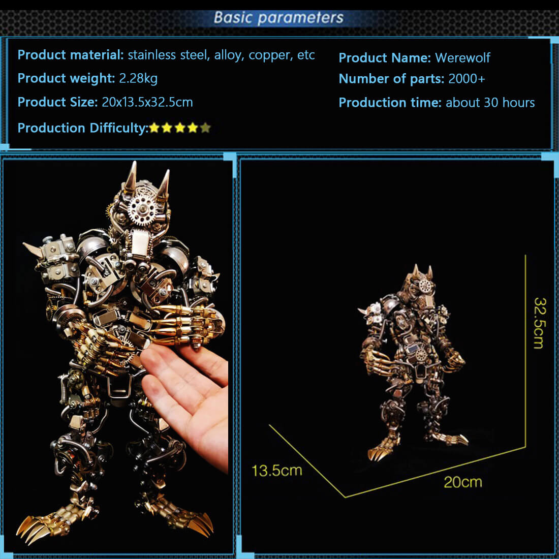 3D DIY Metal Assembly Werewolf Model Hyperrealistic Toy Set