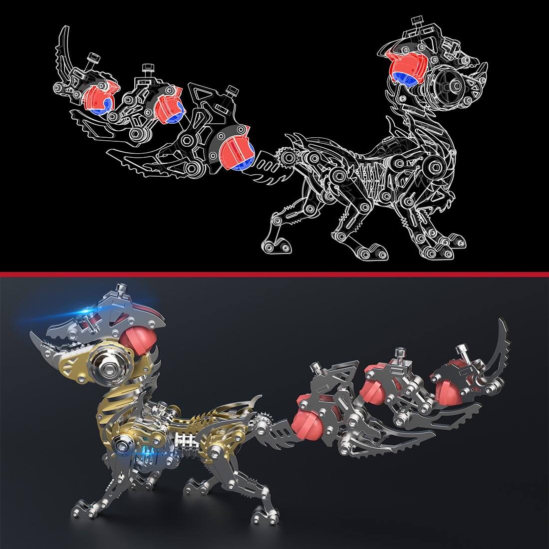 DIY Linglong Fox Hanfei 3D Assembly Mechanical Model Creative Toy Set (339PCS/Red)