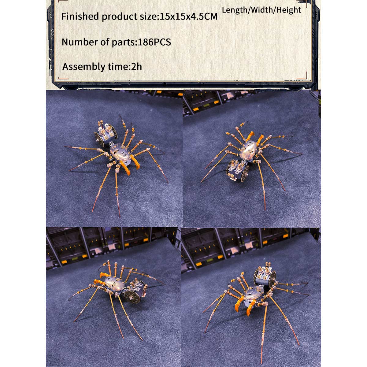 3D Metal Cyborg Human-face Spider Model Kit for Halloween 186PCS