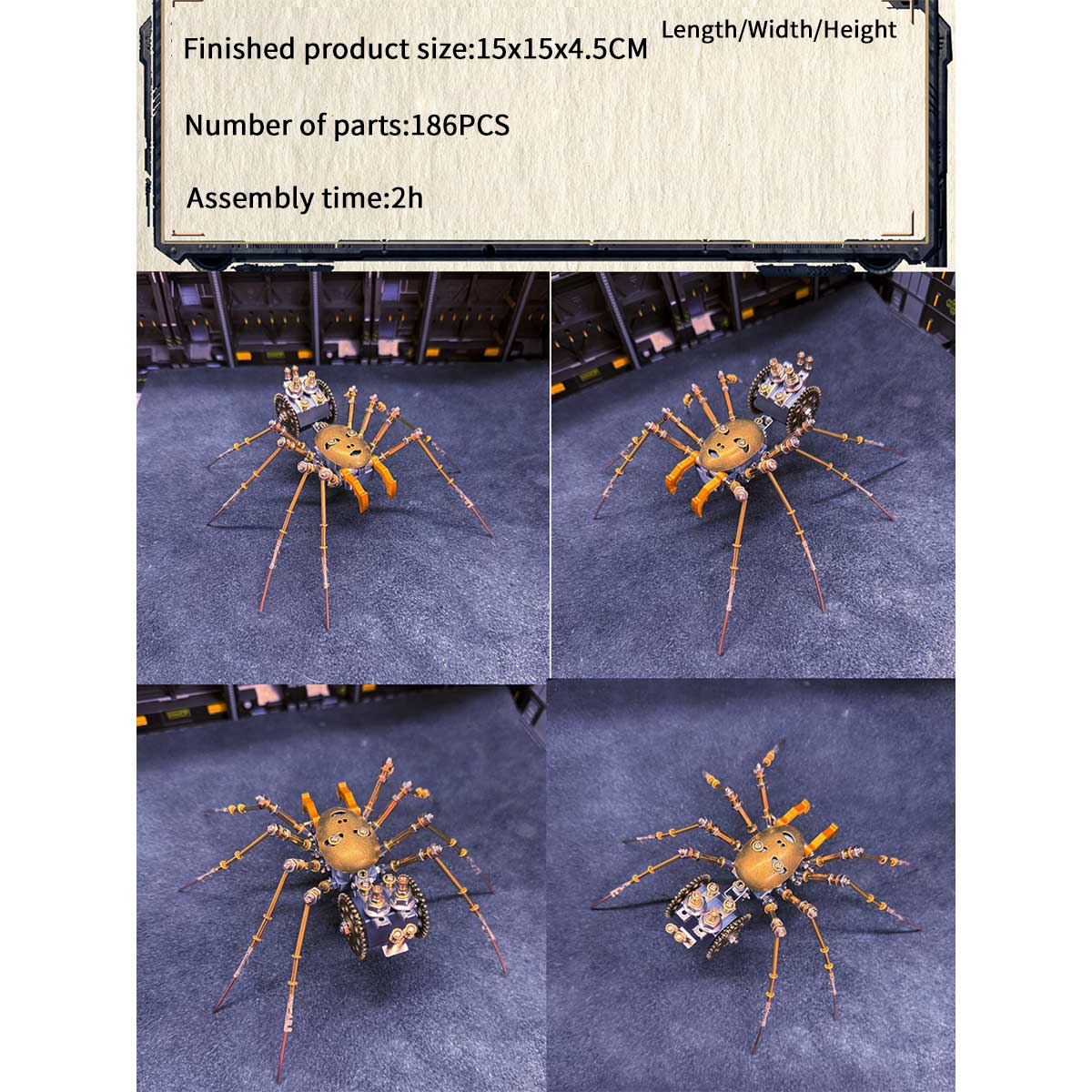 3D Metal Cyborg Human-face Spider Model Kit for Halloween 186PCS
