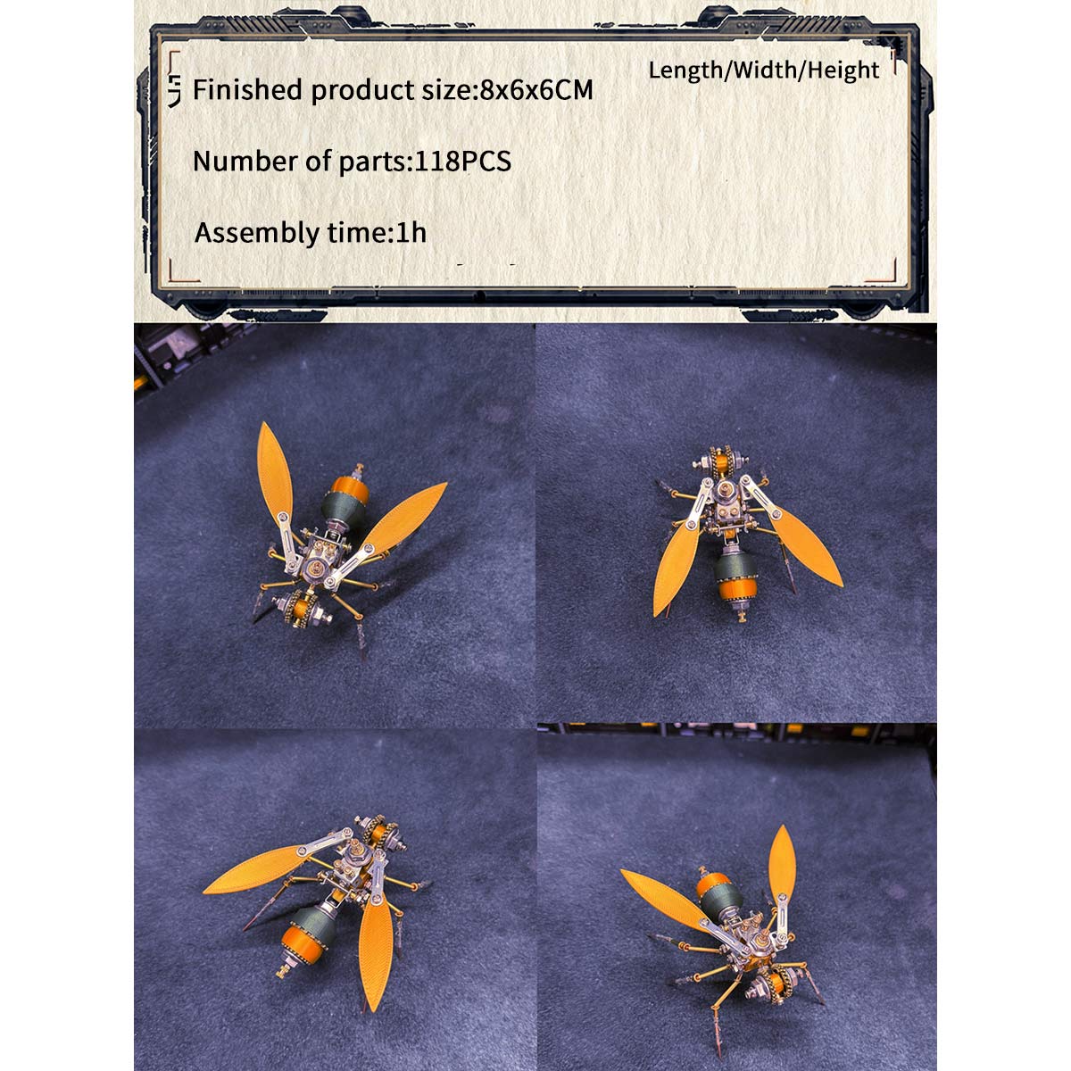 3D Metal Golden Asian Honey Bee Apis cerana Insect Model Kits