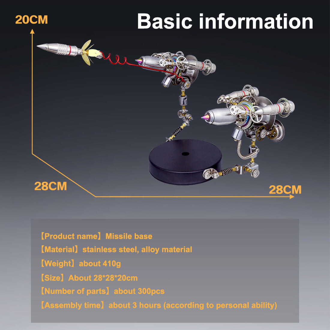 3D Mini Missile Display Base Model for Steampunk Mechanical Rabbit Model