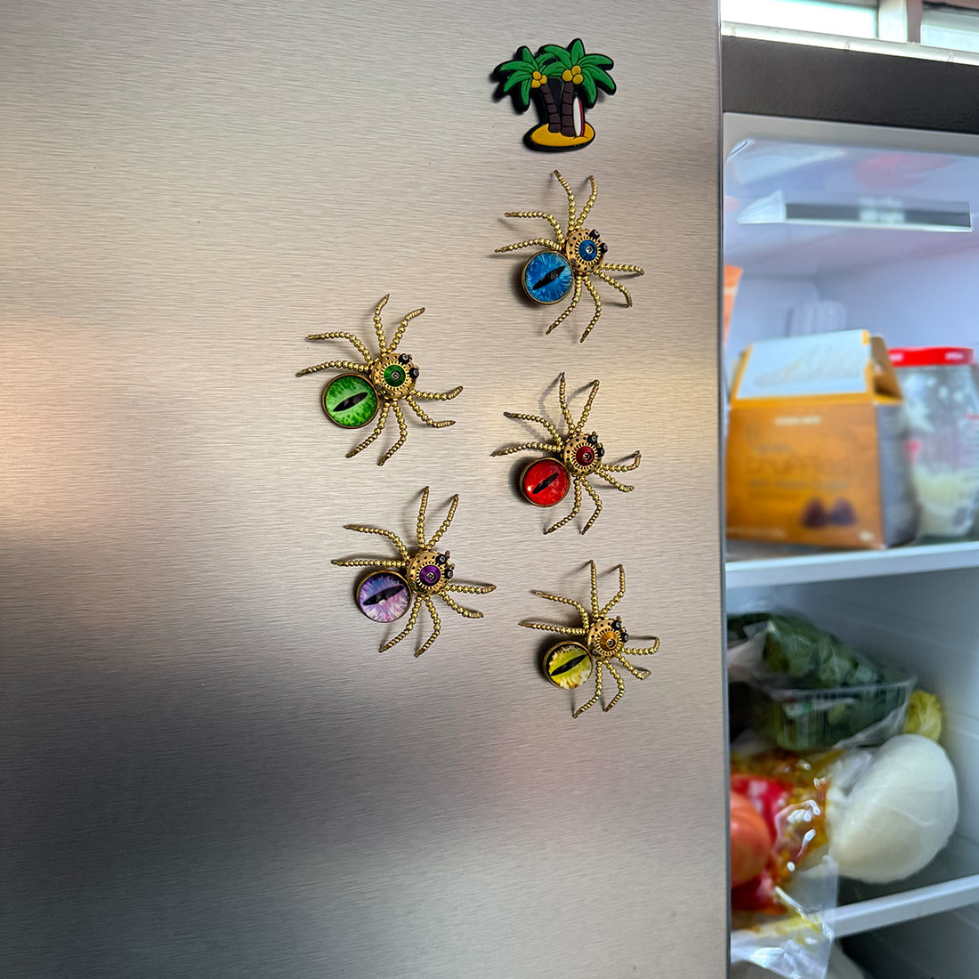 5pcs/Set Multi-functional Cat-eye Spider Brooch Fridge Magnet Model Kits