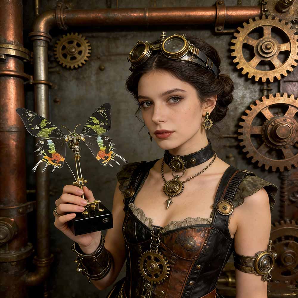 3D Metal Mechanical Papilio phorcas Green Swallowtail with Music Box Model Kit