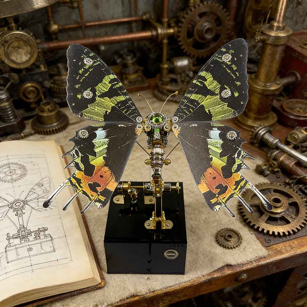 3D Metal Mechanical Papilio phorcas Green Swallowtail with Music Box Model Kit