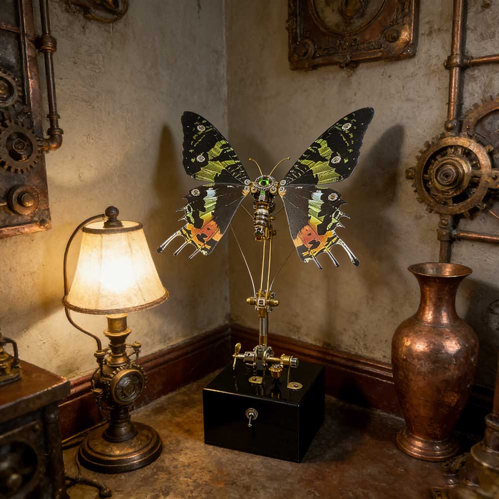 3D Metal Mechanical Papilio phorcas Green Swallowtail with Music Box Model Kit