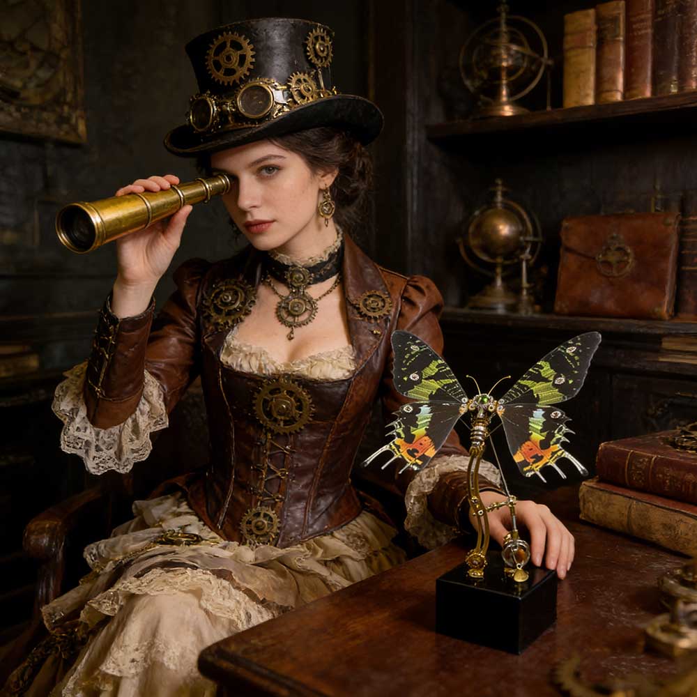 3D Metal Mechanical Papilio phorcas Green Swallowtail with Music Box Model Kit